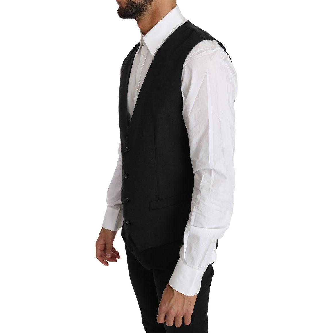 Dolce & Gabbana Gray Solid 100% Wool Waistcoat Vest Dolce & Gabbana