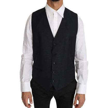 Dolce & Gabbana Gray Wool Silk Waistcoat Vest Dolce & Gabbana