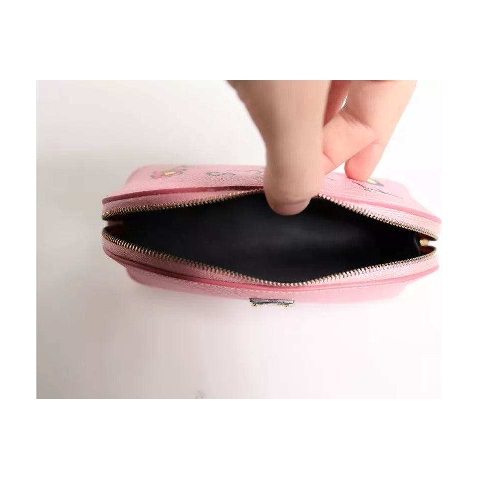 Dolce & Gabbana Pink Leather DG Logo Zip Around Hand Purse Pouch Wallet BAG4254
