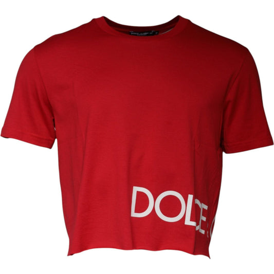 Dolce & Gabbana Red Logo Print Cropped Crew Neck T-shirt TSH87468-52