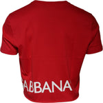 Dolce & Gabbana Red Logo Print Cropped Crew Neck T-shirt TSH87468-52