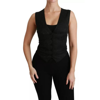 Dolce & Gabbana Black Lace Waistcoat Slim Vest Silk Top Dolce & Gabbana
