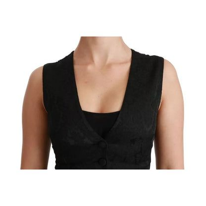 Dolce & Gabbana Black Lace Waistcoat Slim Vest Silk Top Dolce & Gabbana