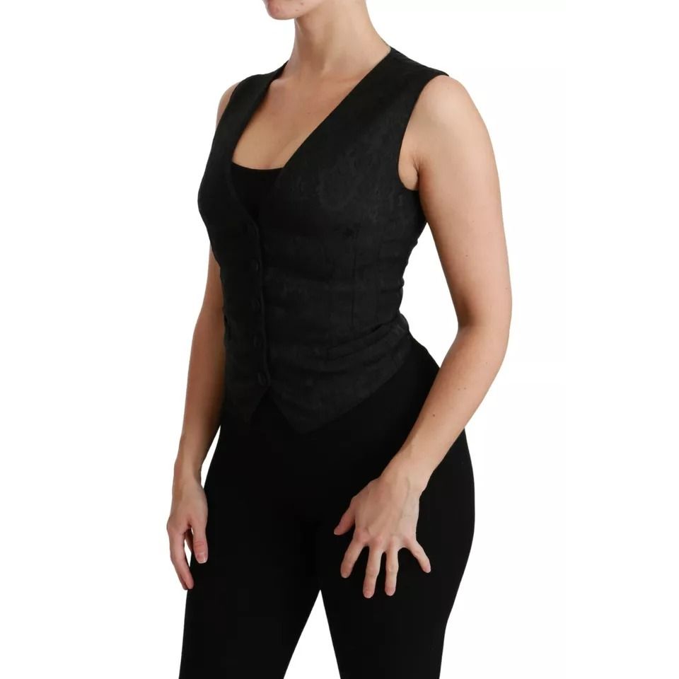Dolce & Gabbana Black Lace Waistcoat Slim Vest Silk Top Dolce & Gabbana