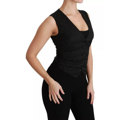 Dolce & Gabbana Black Lace Waistcoat Slim Vest Silk Top Dolce & Gabbana