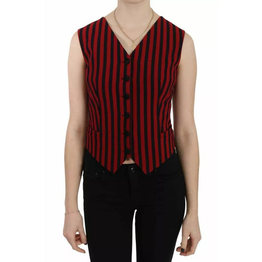 Dolce & Gabbana Red Black Stripe Vest Waistcoat Blouse Top Dolce & Gabbana