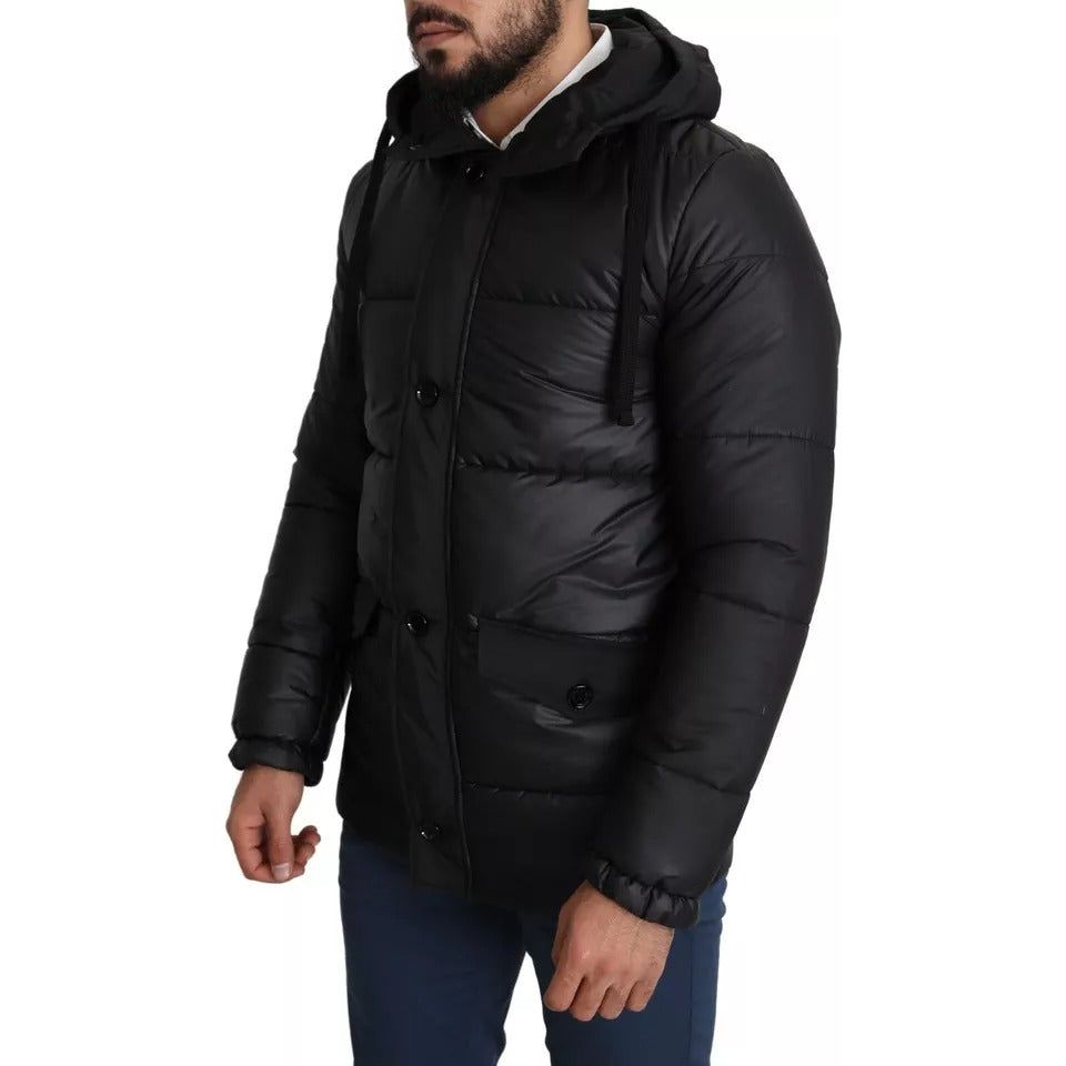 Dolce & Gabbana Black Hooded Polyester Men Coat Puffer Jacket JKT2763-44