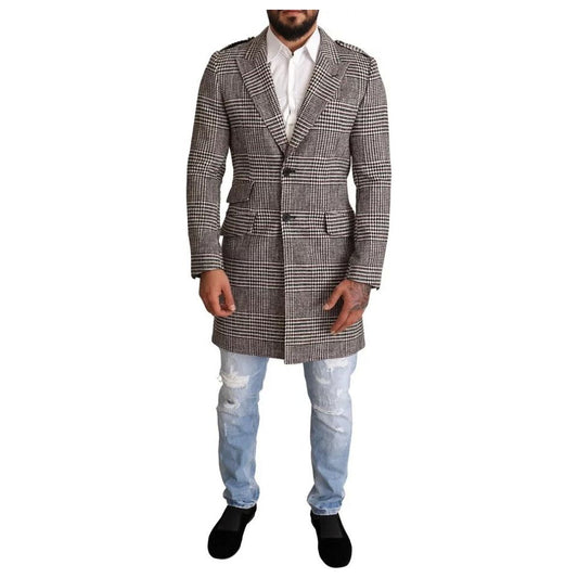 Dolce & Gabbana Gray Check Plaid Long Trench Coat Jacket JKT2913-44