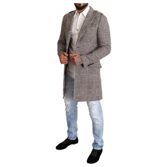 Dolce & Gabbana Gray Check Plaid Long Trench Coat Jacket JKT2913-44