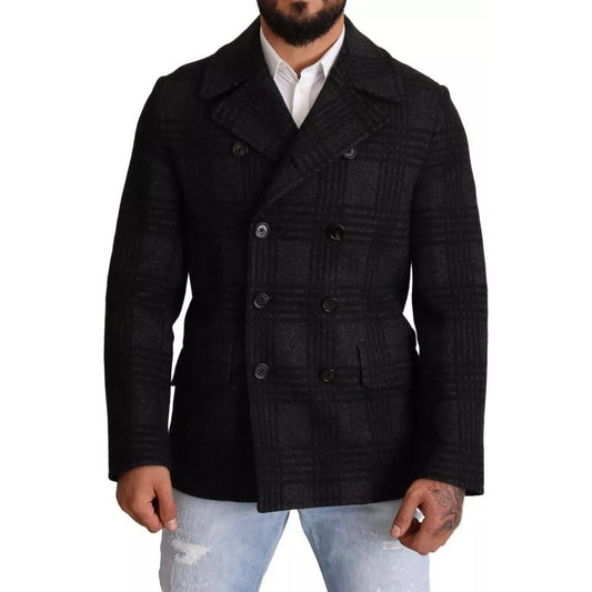 Dolce & Gabbana Black Trench Coat Check Wool Jacket JKT2922-48