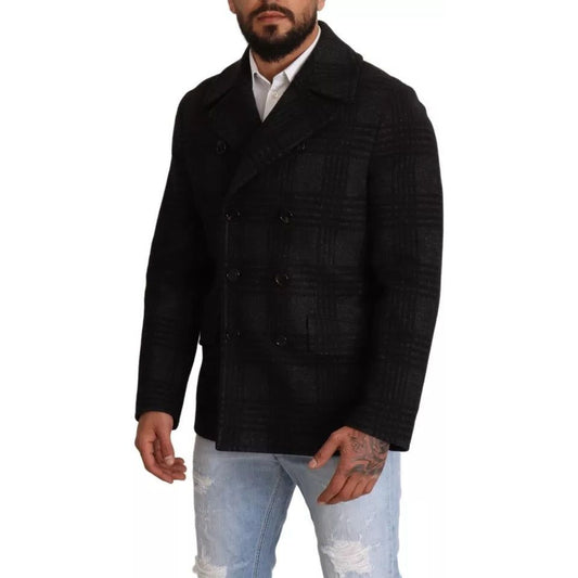 Dolce & Gabbana Black Trench Coat Check Wool Jacket JKT2922-48