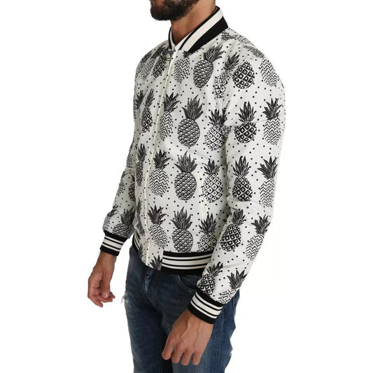 Dolce & Gabbana White Black Pineapple Bomber Coat Jacket JKT2257-44