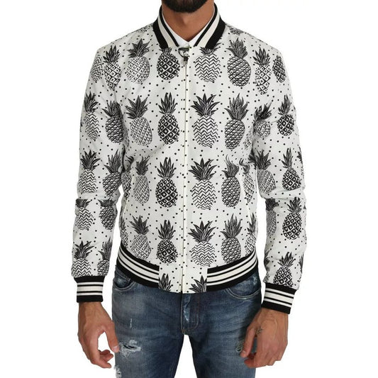 Dolce & Gabbana White Black Pineapple Bomber Coat Jacket JKT2257-44
