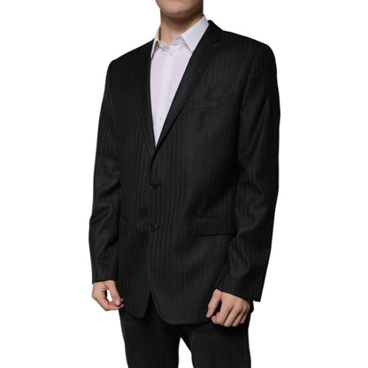 Dolce & Gabbana Dark Gray Stripe Wool Single Breasted Blazer