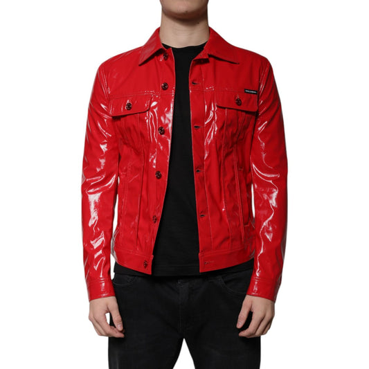 Dolce & Gabbana Red Polyester Button Down Collared Jacket JKT3875-48