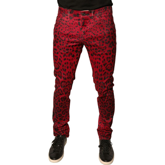 Dolce & Gabbana Red Leopard Cotton Stretch Skinny Denim Jeans PAN75700-48