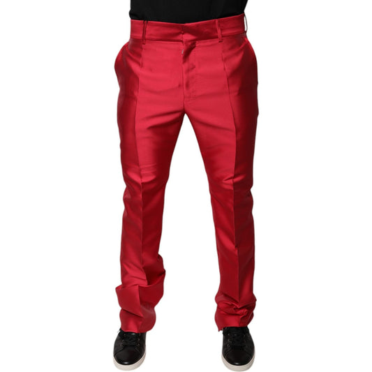 Dolce & Gabbana Red Silk Slim Fit Mid Waist Dress Formal Pants PAN75778-48