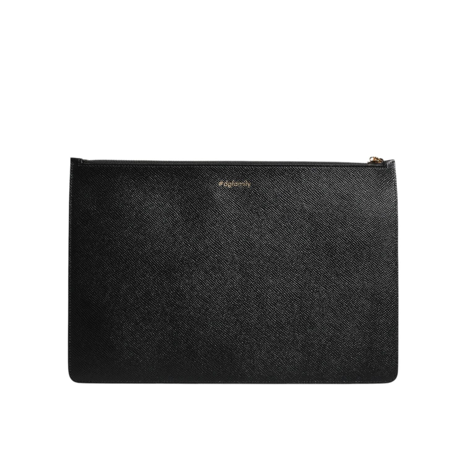 Dolce & Gabbana Black Leather #DGFAMILY Embellished Men Zip Pouch Bag
