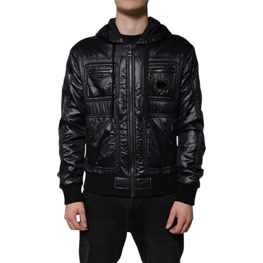 Dolce & Gabbana Black Nylon Hooded Full Zip Blouson Jacket JKT4188-50