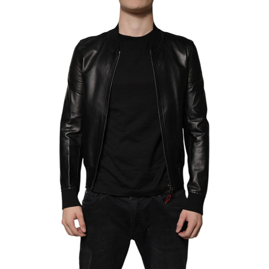 Dolce & Gabbana Black Lambskin Full Zip Biker Blouson Jacket JKT41202-44