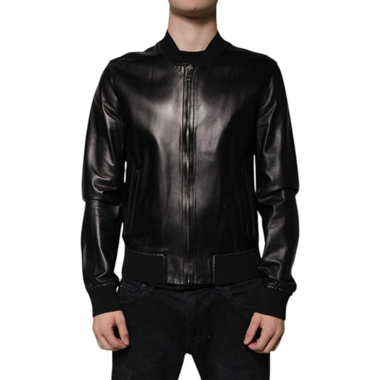 Dolce & Gabbana Black Leather Full Zip Biker Blouson Jacket JKT41203-50