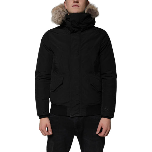 Woolrich Black Hooded Long Sleeves Fur Shearling Coat Jacket JKT41210-46