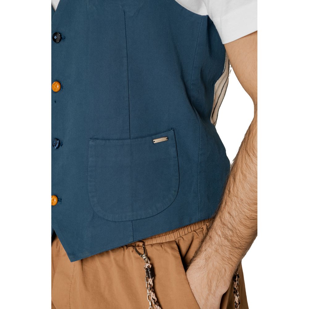 Gianni Lupo Blue Cotton Waistcoat Gianni Lupo