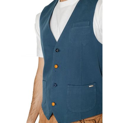 Gianni Lupo Blue Cotton Waistcoat Gianni Lupo