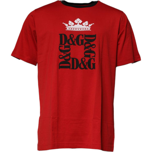 Dolce & Gabbana Red Logo Crown Cotton Crew Neck T-shirt TSH90050-44