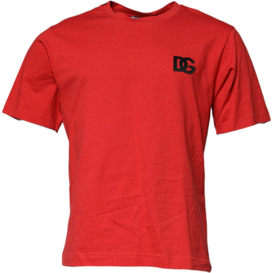 Dolce & Gabbana Red DG Logo Patch Cotton Crew Neck T-shirt TSH90066-46