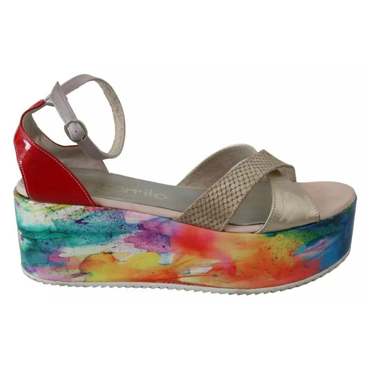 EBARRITO Multicolor Leather Ankle Strap Wedge Heel Sandals Shoes EBARRITO