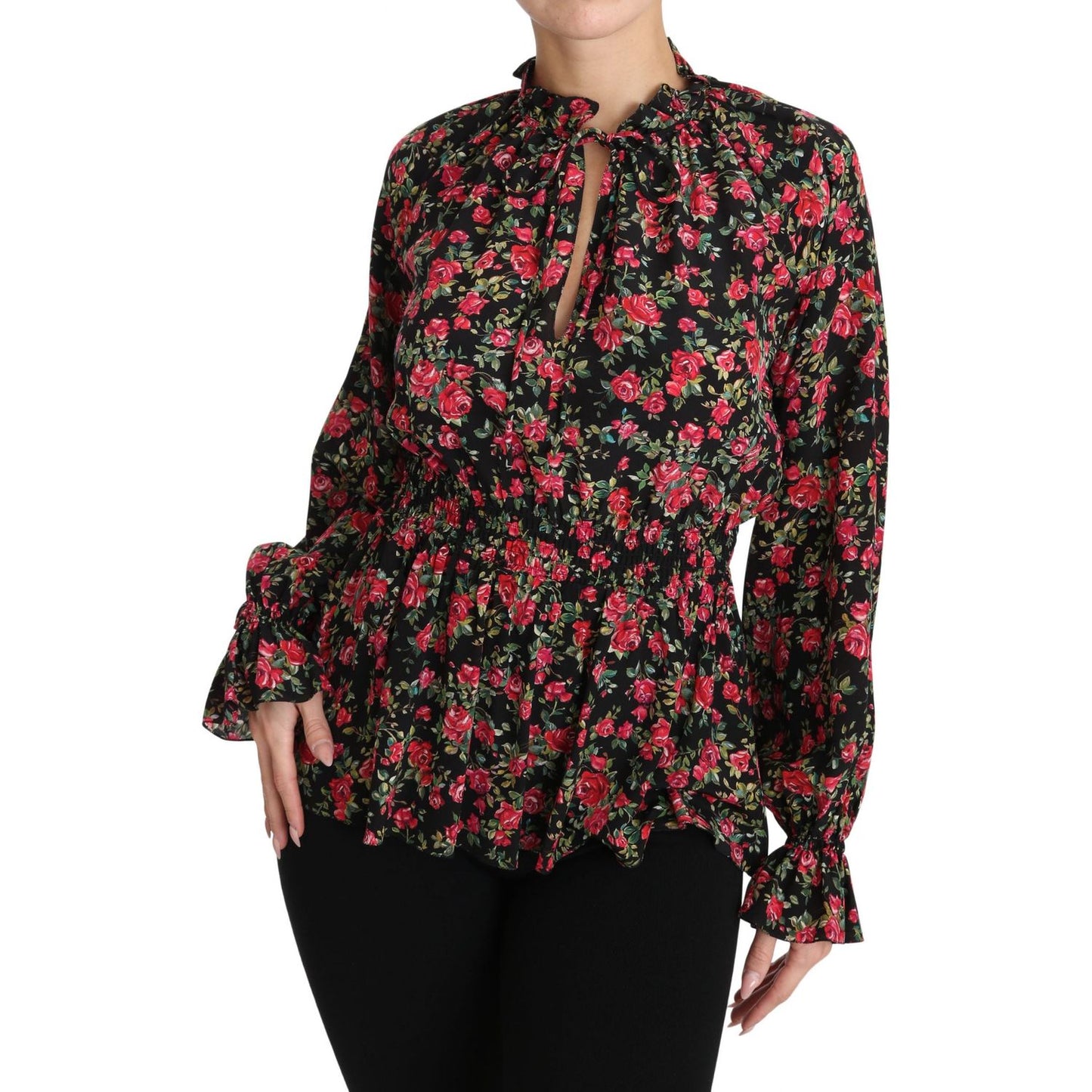 Dolce & Gabbana Black Rose Print Floral Shirt Top Blouse Dolce & Gabbana
