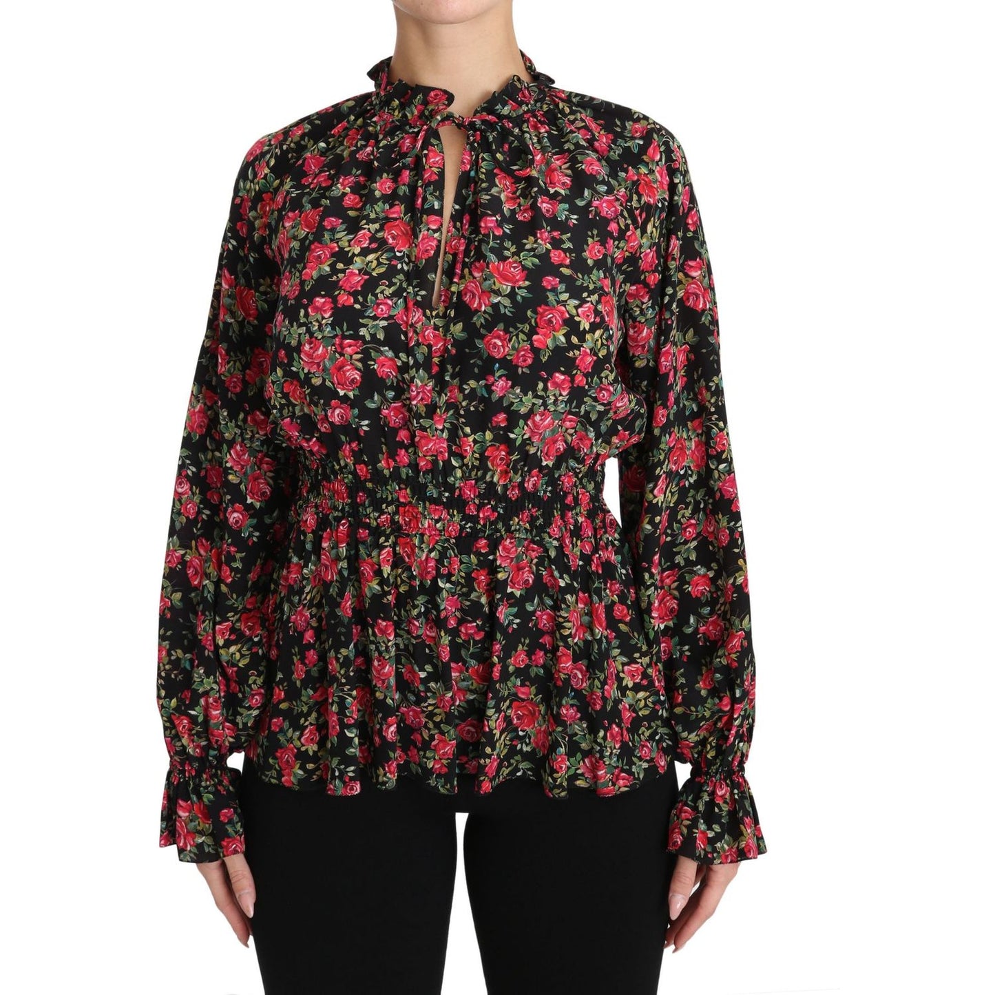 Dolce & Gabbana Black Rose Print Floral Shirt Top Blouse Dolce & Gabbana