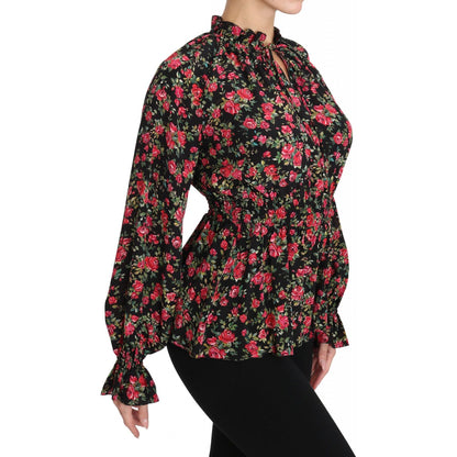 Dolce & Gabbana Black Rose Print Floral Shirt Top Blouse Dolce & Gabbana