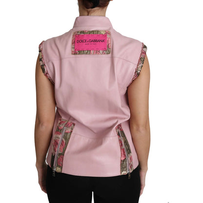 Dolce & Gabbana Pink Zippered Lamb Sleeveless Vest Leather Jacket Dolce & Gabbana
