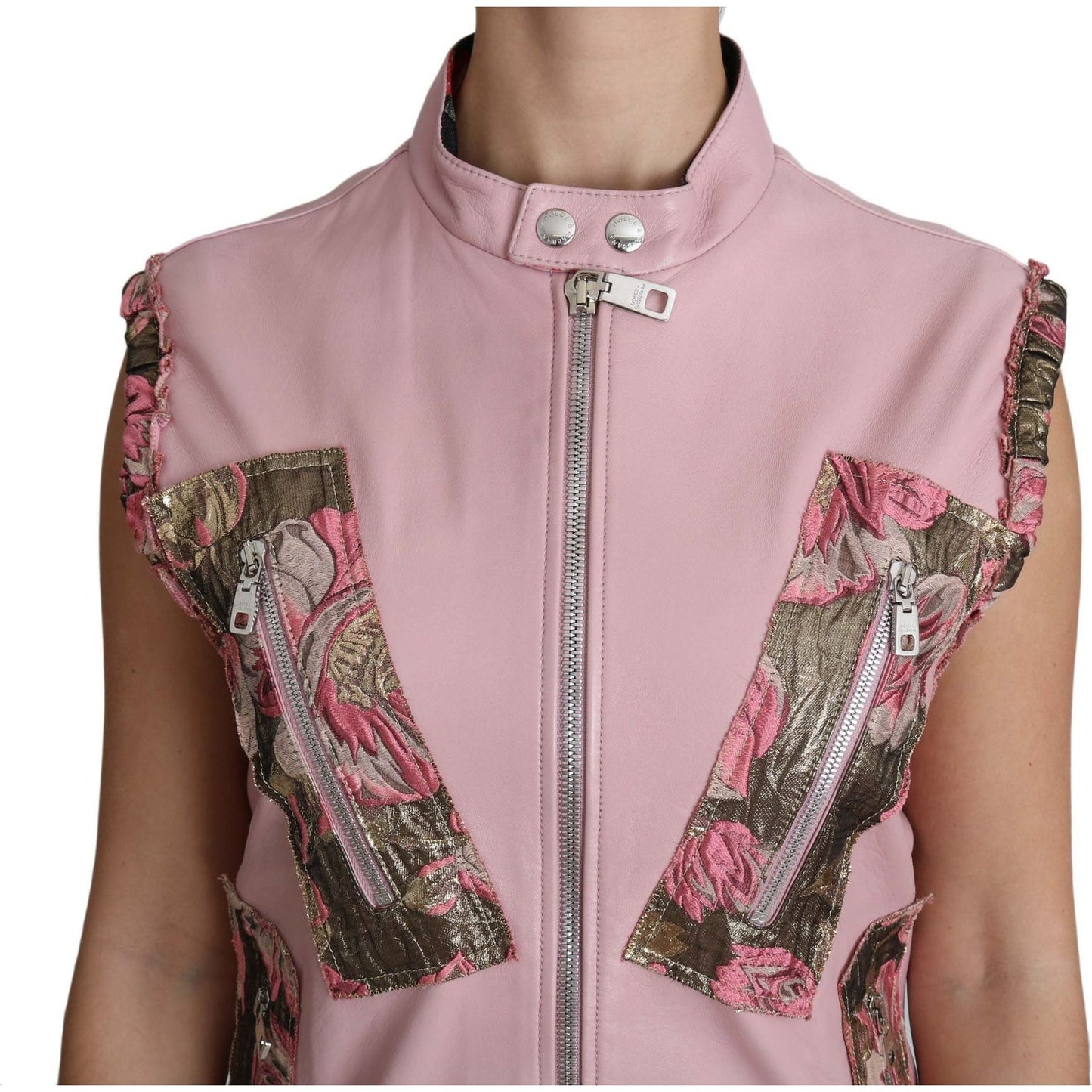 Dolce & Gabbana Pink Zippered Lamb Sleeveless Vest Leather Jacket Dolce & Gabbana