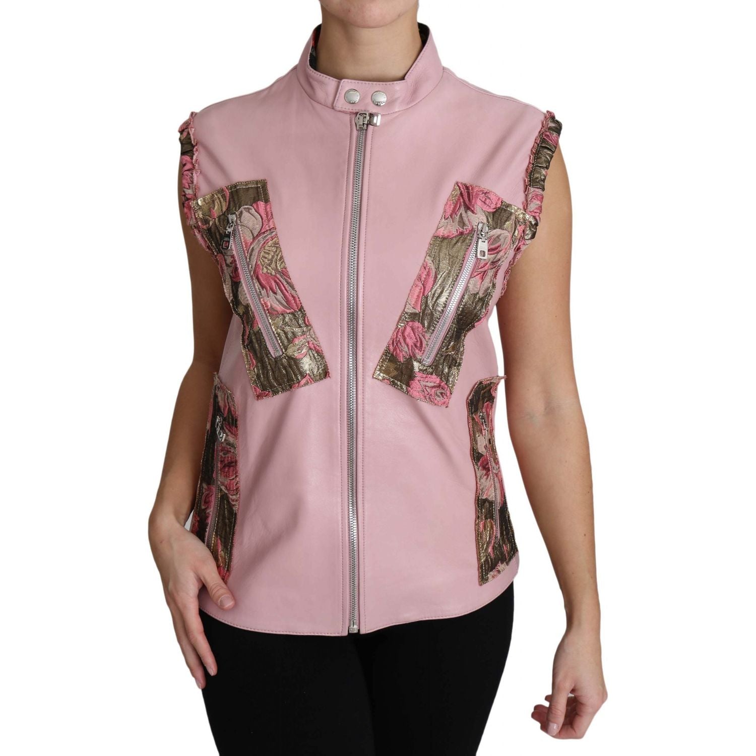 Dolce & Gabbana Pink Zippered Lamb Sleeveless Vest Leather Jacket