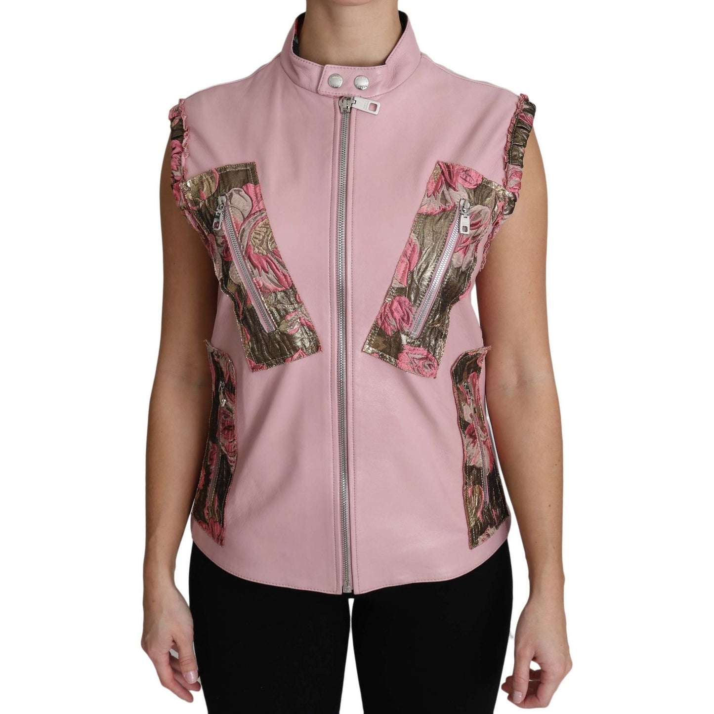 Dolce & Gabbana Pink Zippered Lamb Sleeveless Vest Leather Jacket Dolce & Gabbana
