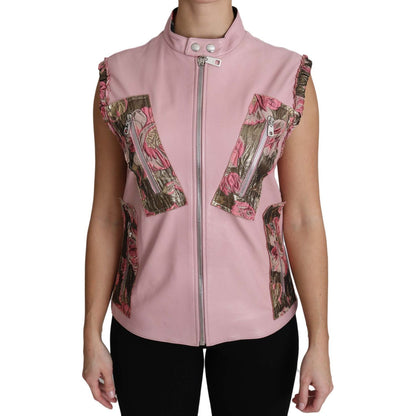 Dolce & Gabbana Pink Zippered Lamb Sleeveless Vest Leather Jacket Dolce & Gabbana