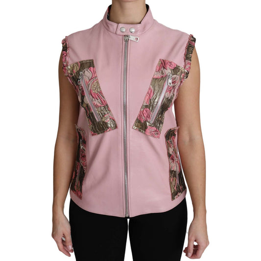 Dolce & Gabbana Pink Zippered Lamb Sleeveless Vest Leather Jacket Dolce & Gabbana