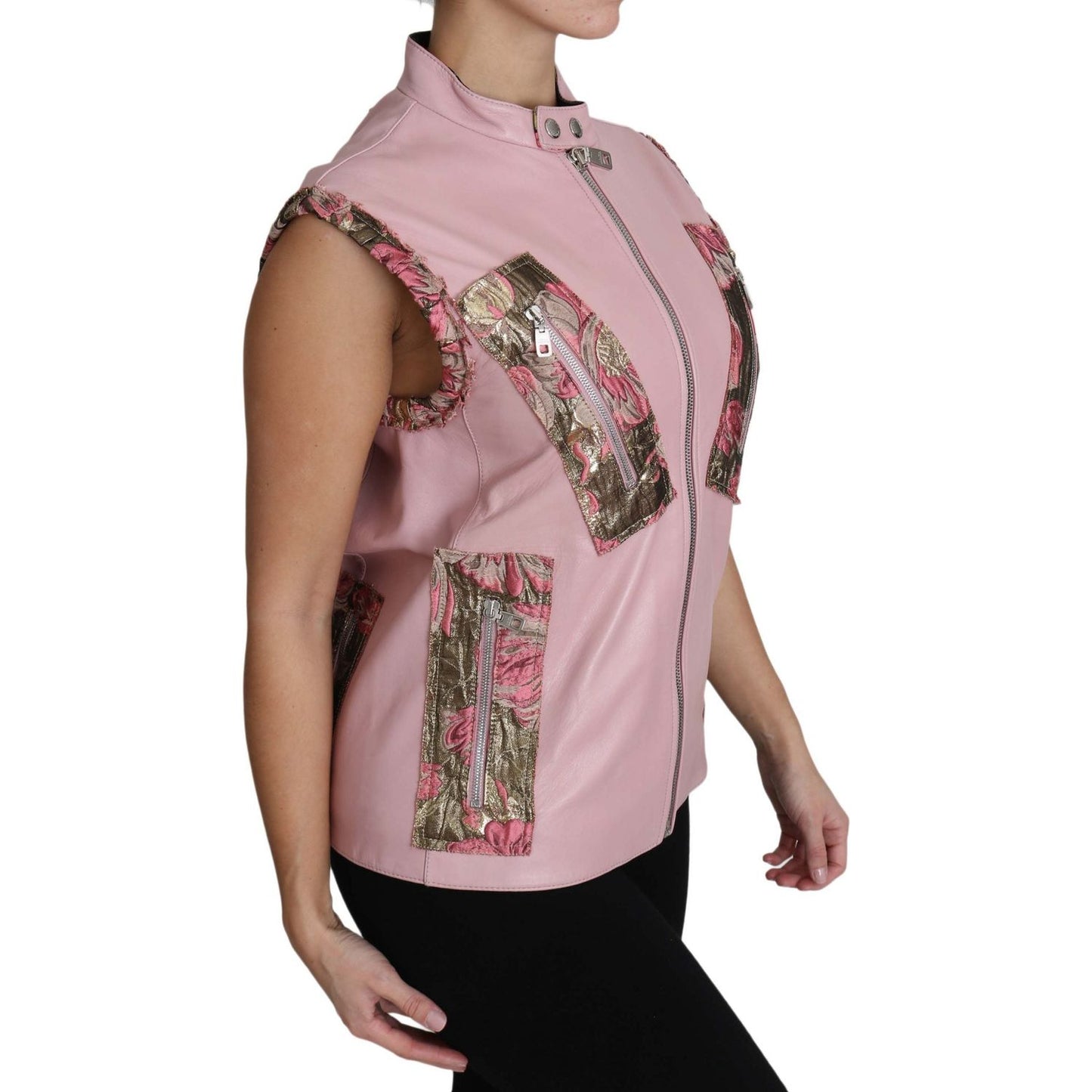 Dolce & Gabbana Pink Zippered Lamb Sleeveless Vest Leather Jacket Dolce & Gabbana