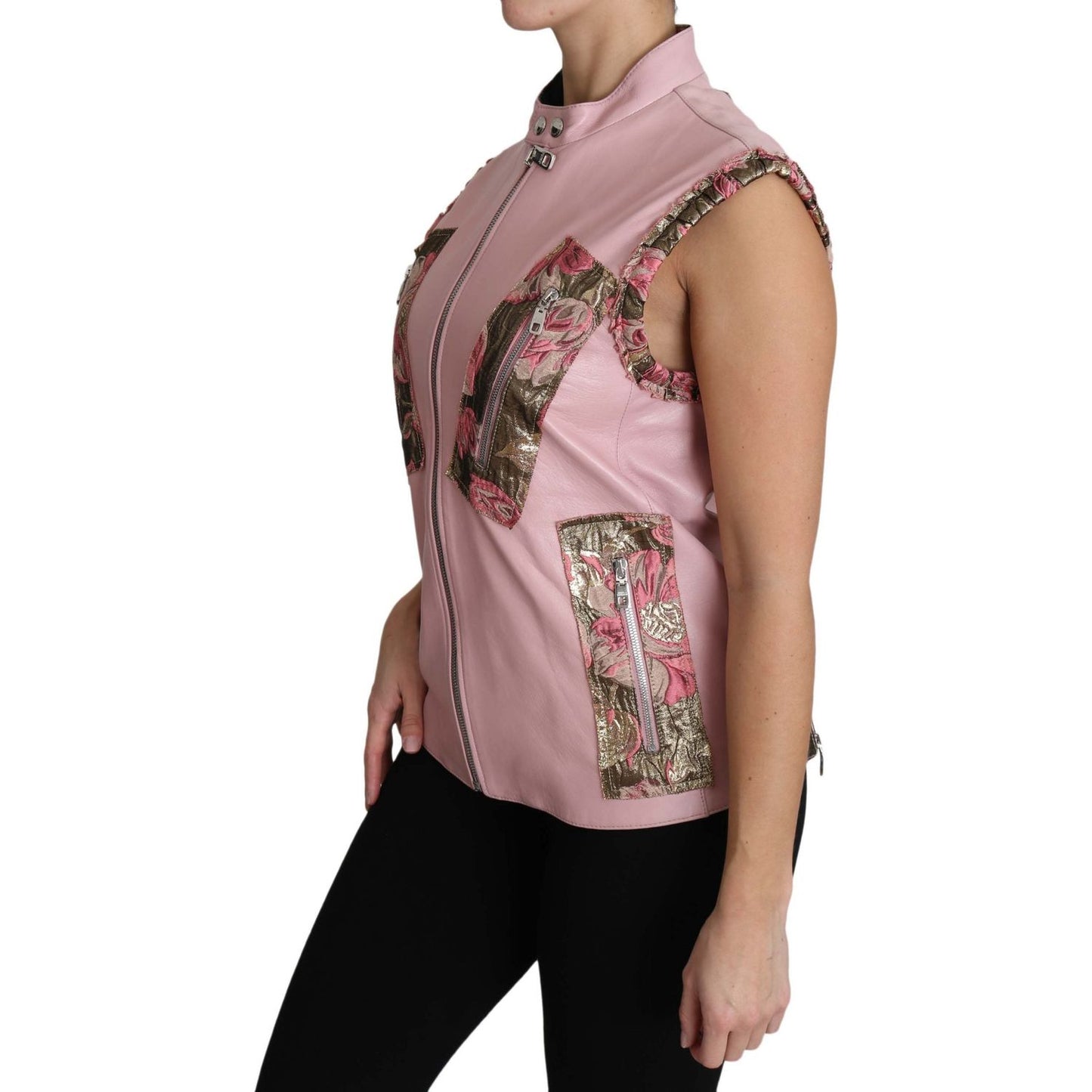 Dolce & Gabbana Pink Zippered Lamb Sleeveless Vest Leather Jacket Dolce & Gabbana