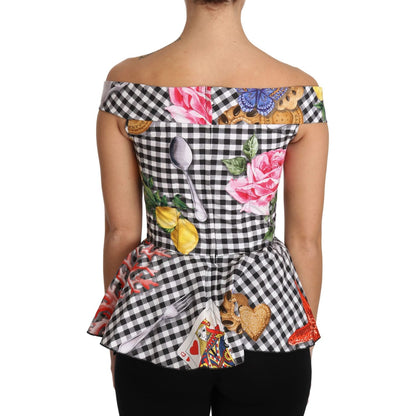 Dolce & Gabbana Black and White Corset Blouse Sicily Lemon Check Top Dolce & Gabbana