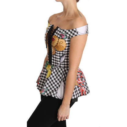 Dolce & Gabbana Black and White Corset Blouse Sicily Lemon Check Top Dolce & Gabbana