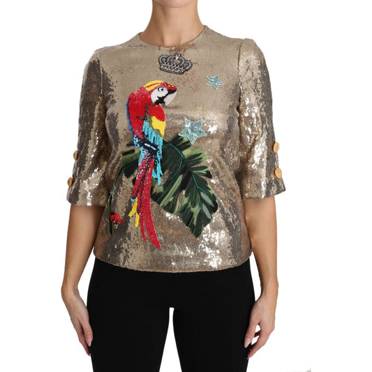 Dolce & Gabbana Gold Sequined Parrot Crystal Blouse Dolce & Gabbana