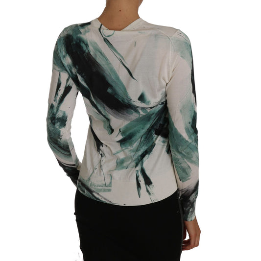 Dolce & Gabbana White Silk Cardigan Lightweight Paint Stroke Sweater