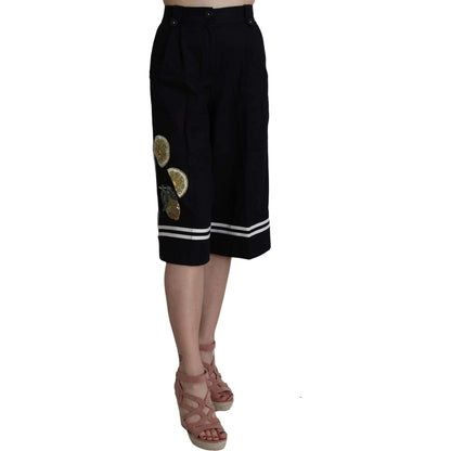 Dolce & Gabbana Black Cotton Cropped Embellished Pants Dolce & Gabbana