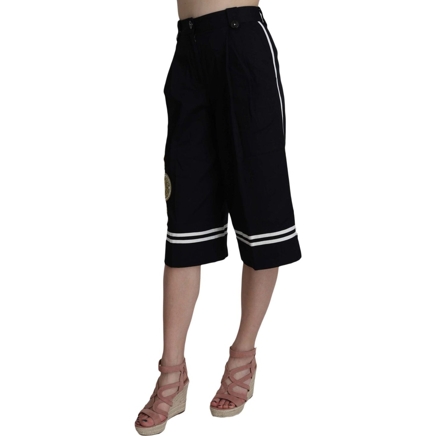 Dolce & Gabbana Black Cotton Cropped Embellished Pants Dolce & Gabbana