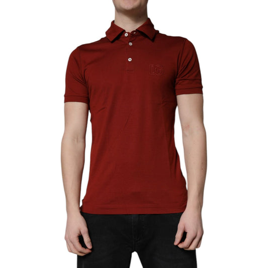 Dolce & Gabbana Red Cotton DG Logo Collared Men Polo T-shirt TSH90013-44