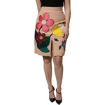 Dolce & Gabbana Beige Floral High Waist Pencil Cut Skirt SKI2085-36